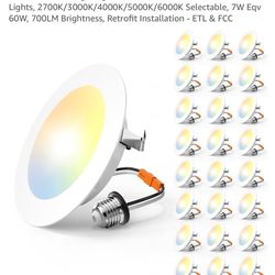 Amico Recessed Lighting 4 Inch, 24 Pack 5CCT Flat LED Can Lights, 2700K/3000K/4000K/5000K/6000K Selectable, 7W Eqv 60W, 700LM Brightness, Retrofit Ins