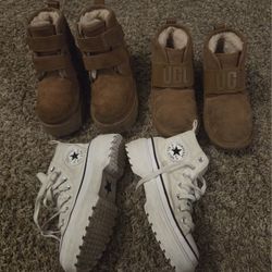 Girls size 2 bundle shoes
2 pairs of ugg boots & All Star Converse
They can use cleaning.  As is ! 
$20 each or $40 All bundle deal