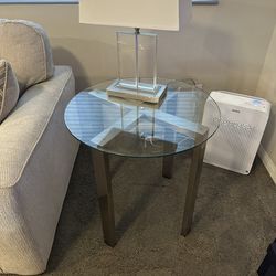 Ashley Furniture Modern Glass End Table With Stainless Steel