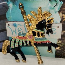 #2431, SIGNED, SN 890, VINTAGE CAROUSEL HORSE BROOCH ENAMEL.  