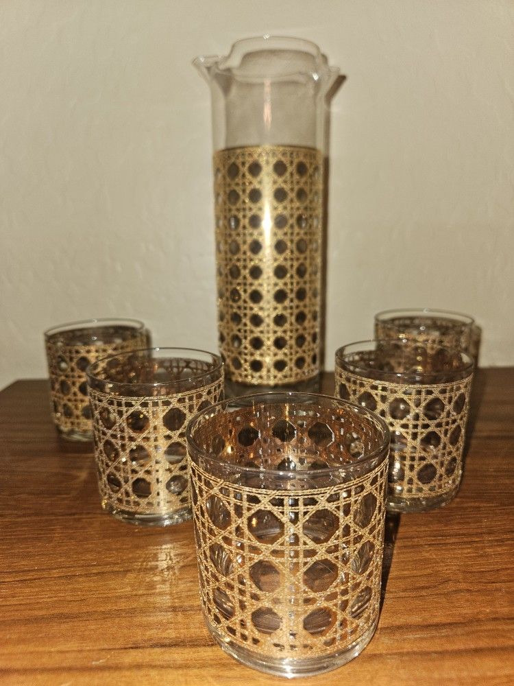 Vintage 22k Cannella By Culver Glasses W/ Pitcher