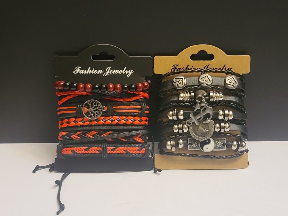 11 PC Faux Leather Bracelets Adjustable Tie Set for men/women Red/Black colors