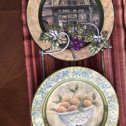 Vintage Wine Themed Plate Hanger 3 Plates And Trays