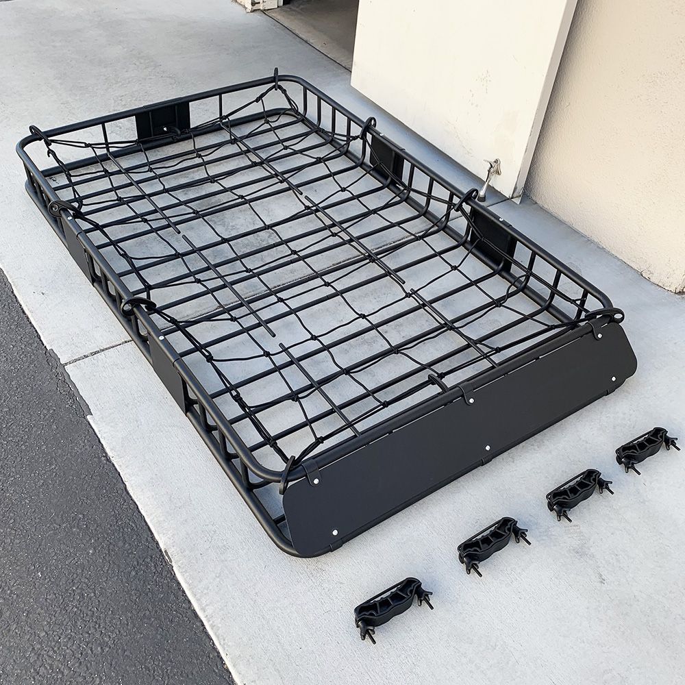 New $130 Roof Basket and Cargo Net (Set) 64x39” Car Top Carrier Luggage Holder 150lbs Max