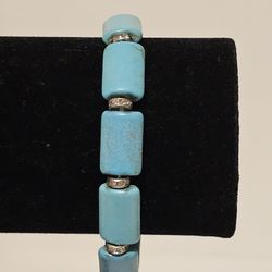 New Silver Turquoise Stretch Bracelet 