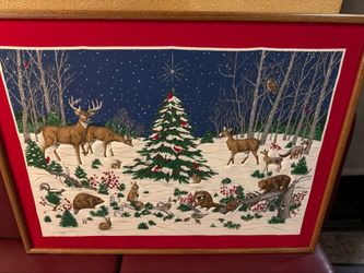 Framed Hand-Woven Winter Woodland Christmas Scene