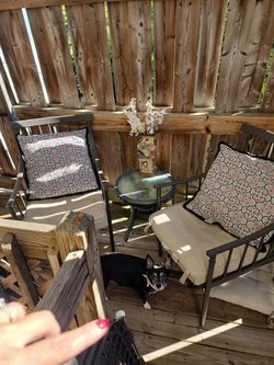 Outside table chairs metal set with bench