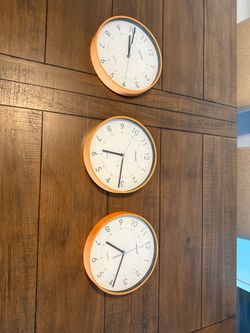 Orange Round Wall Clocks – Set of 3