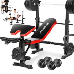 OPPSDECOR 6 in 1 660lbs Weight Bench with Leg Extension and Leg Curl, Foldable Bench Press Set and Squat Barbell Rack with Preacher Curl, Adjustable W