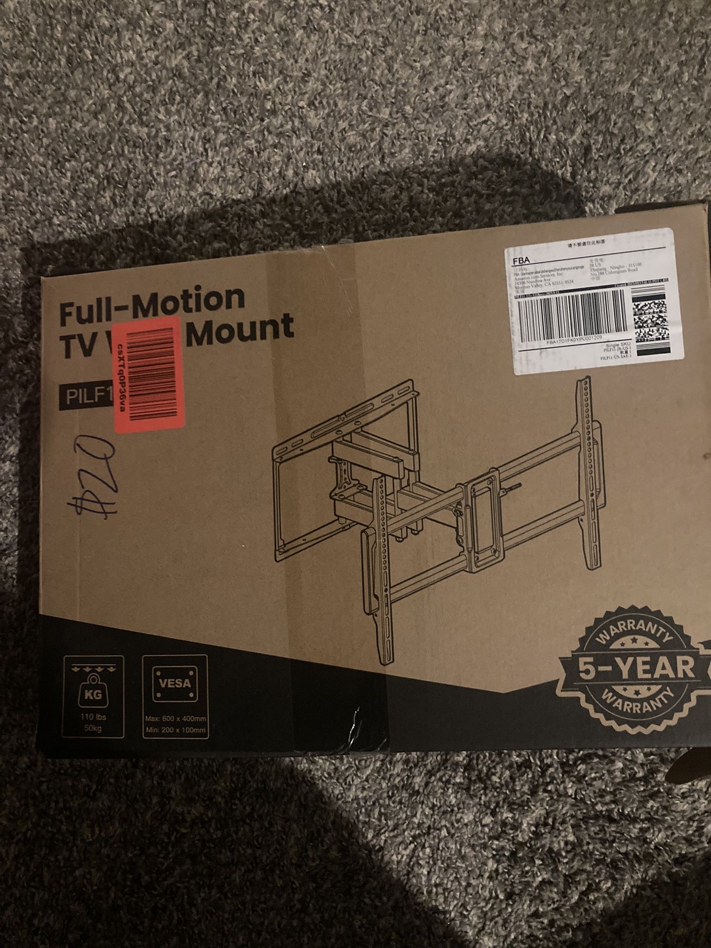 TV Wall Mount. Up to 52” Brand New in Box.