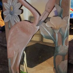 Vintage Wood Carved Flamingo Mirror 