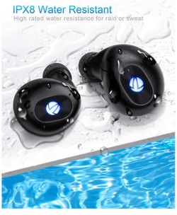 True Wireless Earbuds Bluetooth 5.0 IPX8 Waterproof Wireless Headphones with Wireless Charging Case, USB-C Quick Charge, Touch Controls, Mono Mode, H