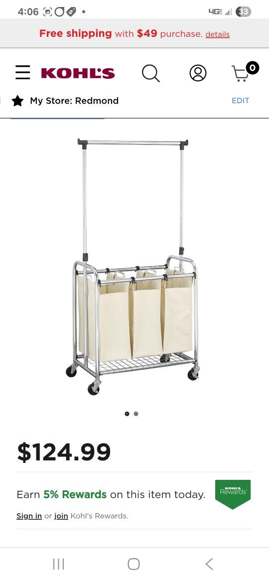 3 Bag Laundry Basked With Hanging Rack