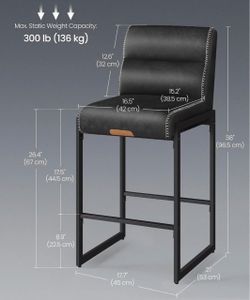 VASAGLE 26.4" Bar Stools Counter Height Chairs w/ Backs Set of 2 - Black