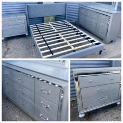 Queen Gray Silver Bedroom Furniture Dresser Set
