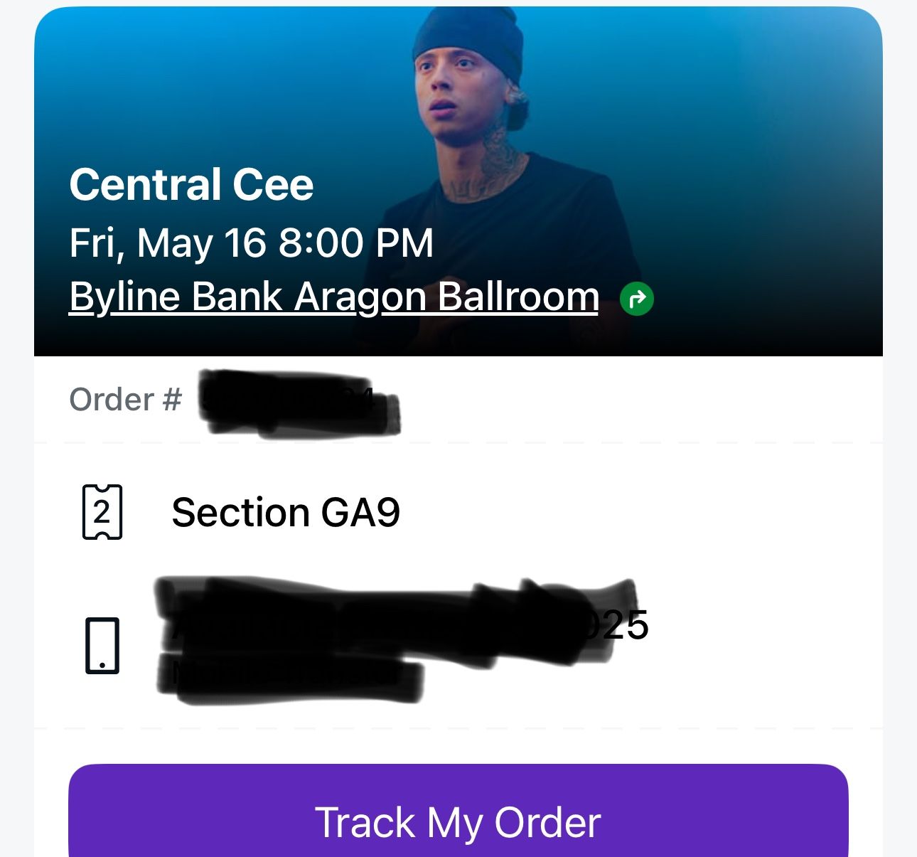2 Central Cee Tickets - Aragon Ballroom Floor Access - $40 Each