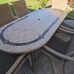 Stone Patio Table And 6 Sunbrella Chairs/Outdoor Dining Set/Outdoor Furniture/Cash Only