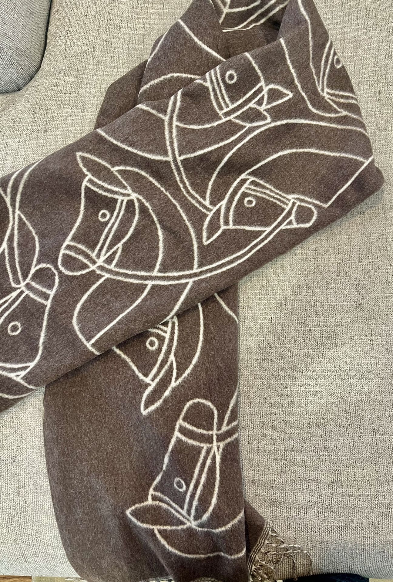 Large Retangle Winter Brown/White Warm Cashmere Scarf