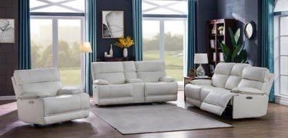 Brand New 2 Piece White Leather Power Reclining Sofa and Love Seat Set