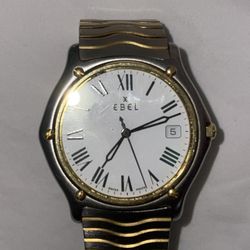 Mens Stainless Steel Case 18K Gold Bezel Swiss Ebel Watch