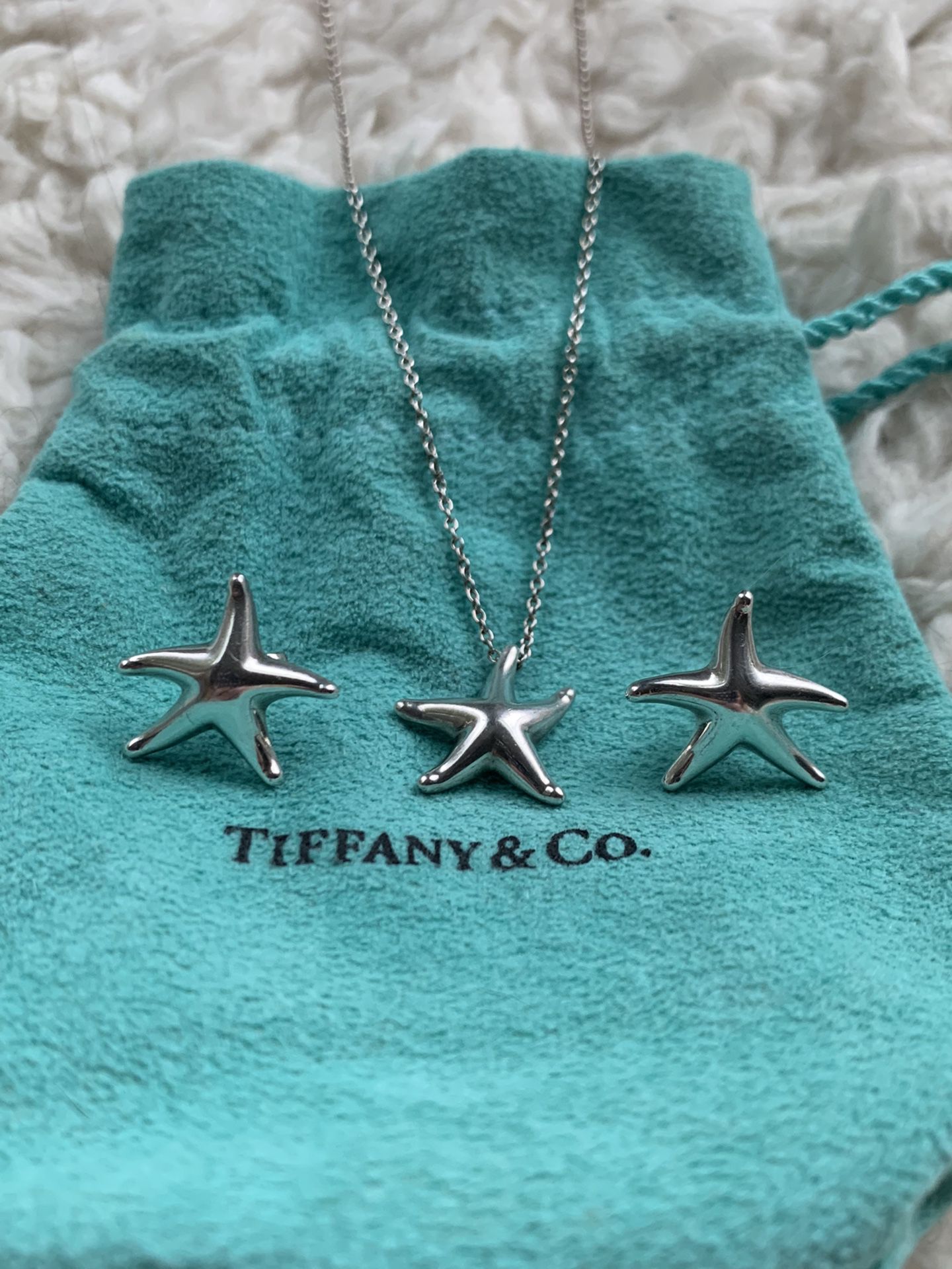 Tiffany’s Starfish Earrings & Pendant/Necklace Set (Elsa Peretti) in Silver