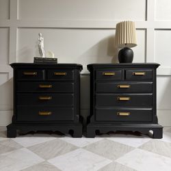 Solid American Oak Nightstand Set – Black Finish with Raw Wood Tops
