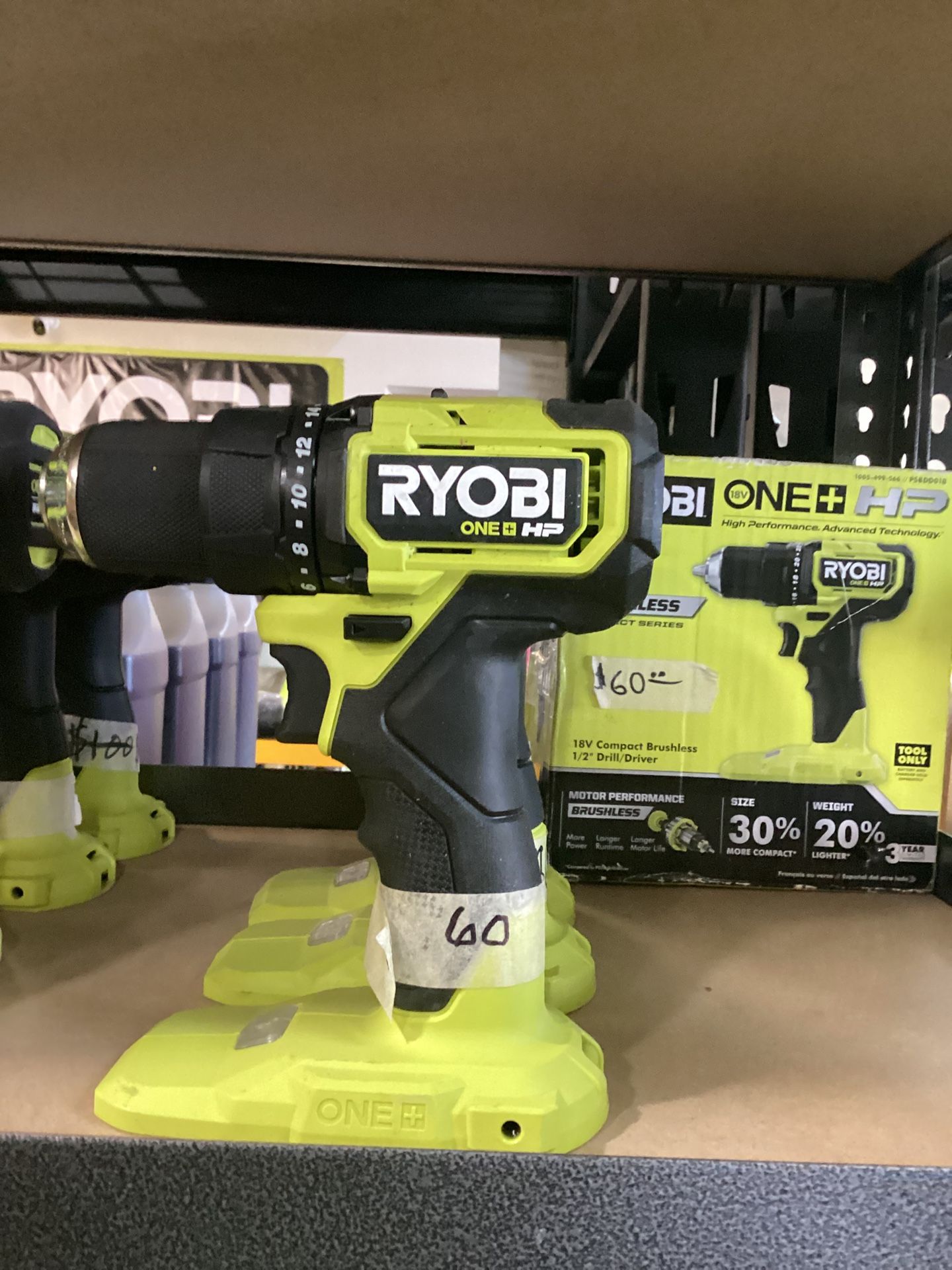 RYOBI 18V HP Brushless 1/2 Drill (Tool Only) $60