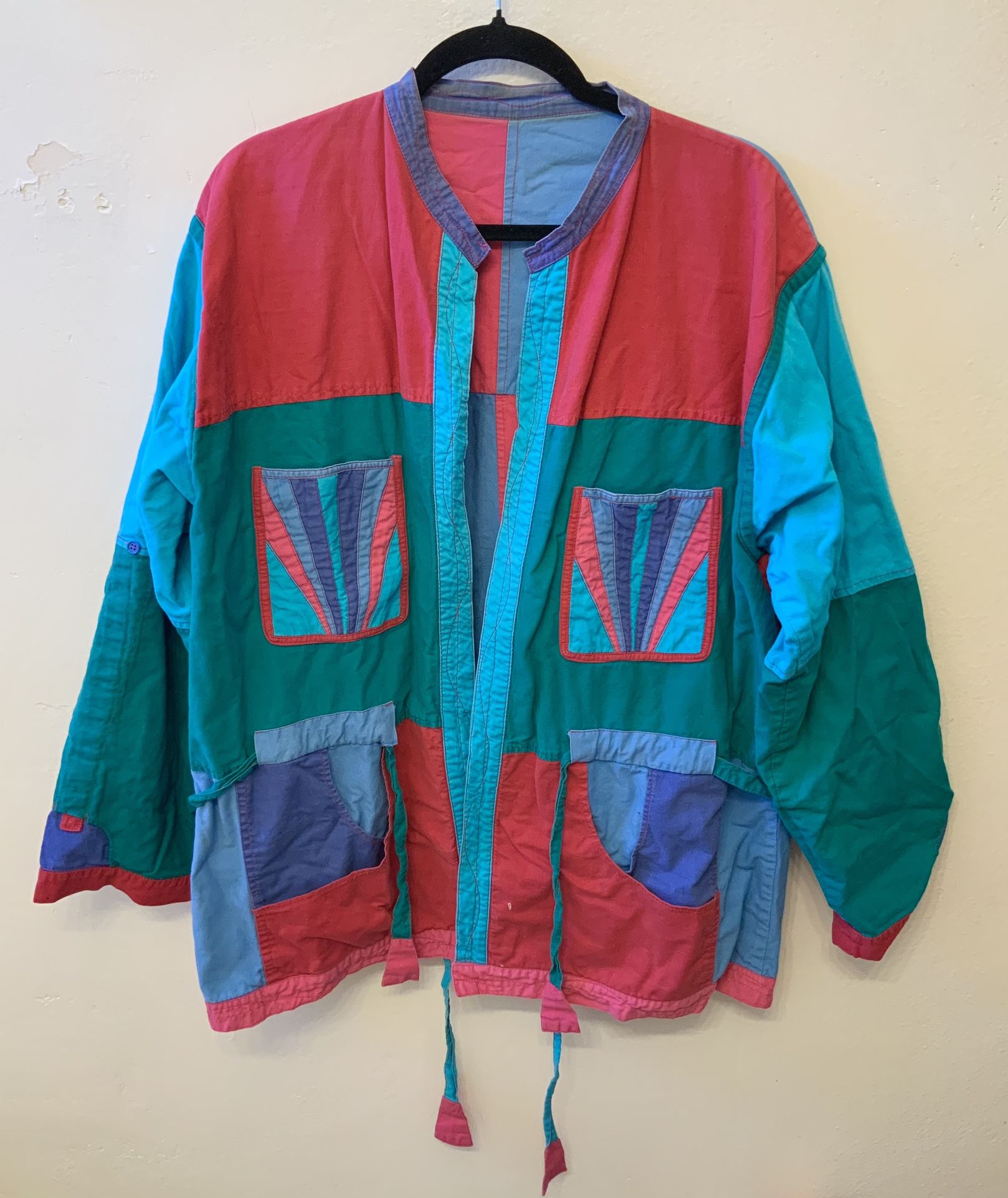 Vintage Color Block Jacket Reversible Convertible Purse Quilted Made In Nepal