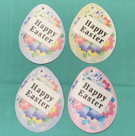 Set of 4 vintage Easter egg cardstock decorations with flowers & animals 5” X 3”