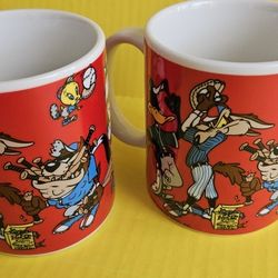 LOONEY TUNES 1992 WARNER BROS BASEBALL COFFEE MUG BUGS TWEETY DAFFY TAZ COYOTE