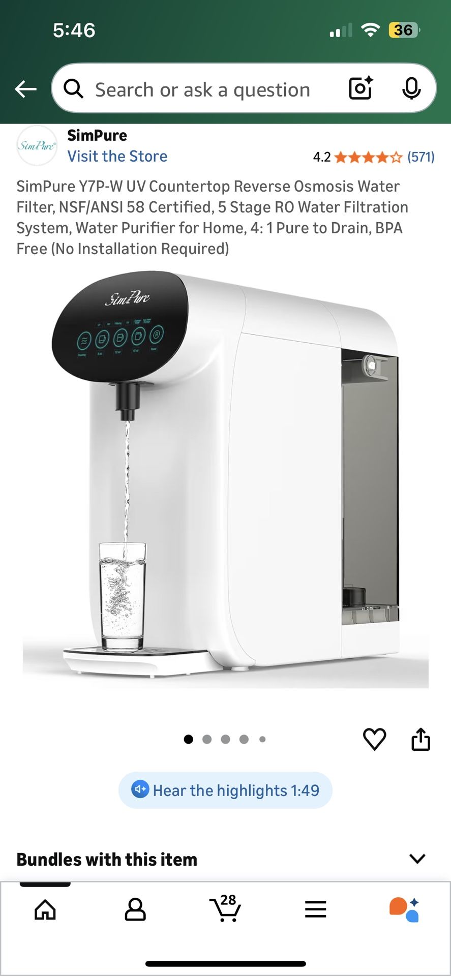 Sim Pure Countertop Water Filtration System 