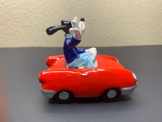 Walt Disney Co Schmid Goofy in College Sweater Red Car Hand Painted Ceramic MIB
