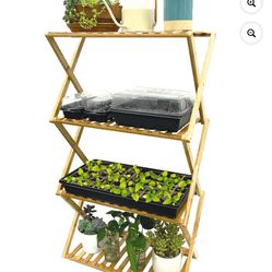 Ferry-Morse 28” x 13” x 38” 4-Tier Natural Bamboo Plant Stand Brand New