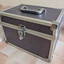 Purple metallic makeup train storage case box with handle