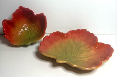Ceramic Autumn Leaf Serving Dishes Set of 2