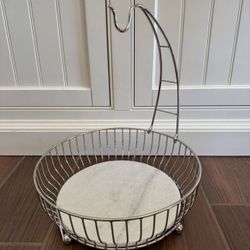 Crate & Barrel Cora Stainless Steel and Marble Fruit Basket