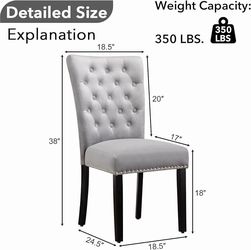 Velvet Dining Kitchen Chair Set of 2, Parsons Upholstered Dining Room Chair, Wood Accent Chair with Nailed Trim, Grey