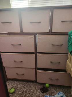 Rose gold pink fabric dresser
