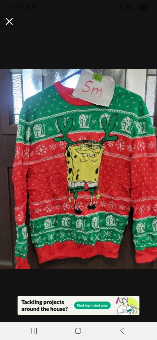 Adult SMALL SpongeBob Christmas Ugly Sweater 