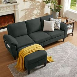 Jarenie 80" Convertible Sectional Sofa, Small L Shaped 3 Seat Couch with Reversible Storage Chaise, Modern Polyester Fabric Sofa Couches for Living Ro