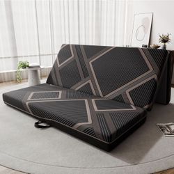 Trifold Mattress Queen Size - 4 Inch Foldable Memory Foam Mattress, Washable Cover and Non-Slip Design, Portable Folding Floor Guest Bed Camping RV Tr