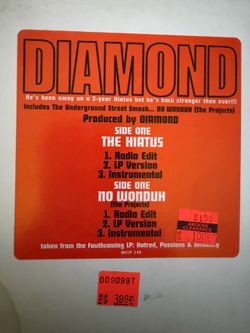 Diamond D – The Hiatus / No Wonduh (The Projects) Original 1997 Promo 12” VG+/EX
