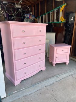 Pink Dresser and Nightstand Set