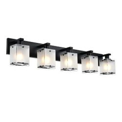 NIB 5-Lights Bathroom Light Fixtures, Matte Black Modern Vanity Lights with Rectangular Frosted Glass for Over Mirror Dressing Table, E26 Bulb Base. R