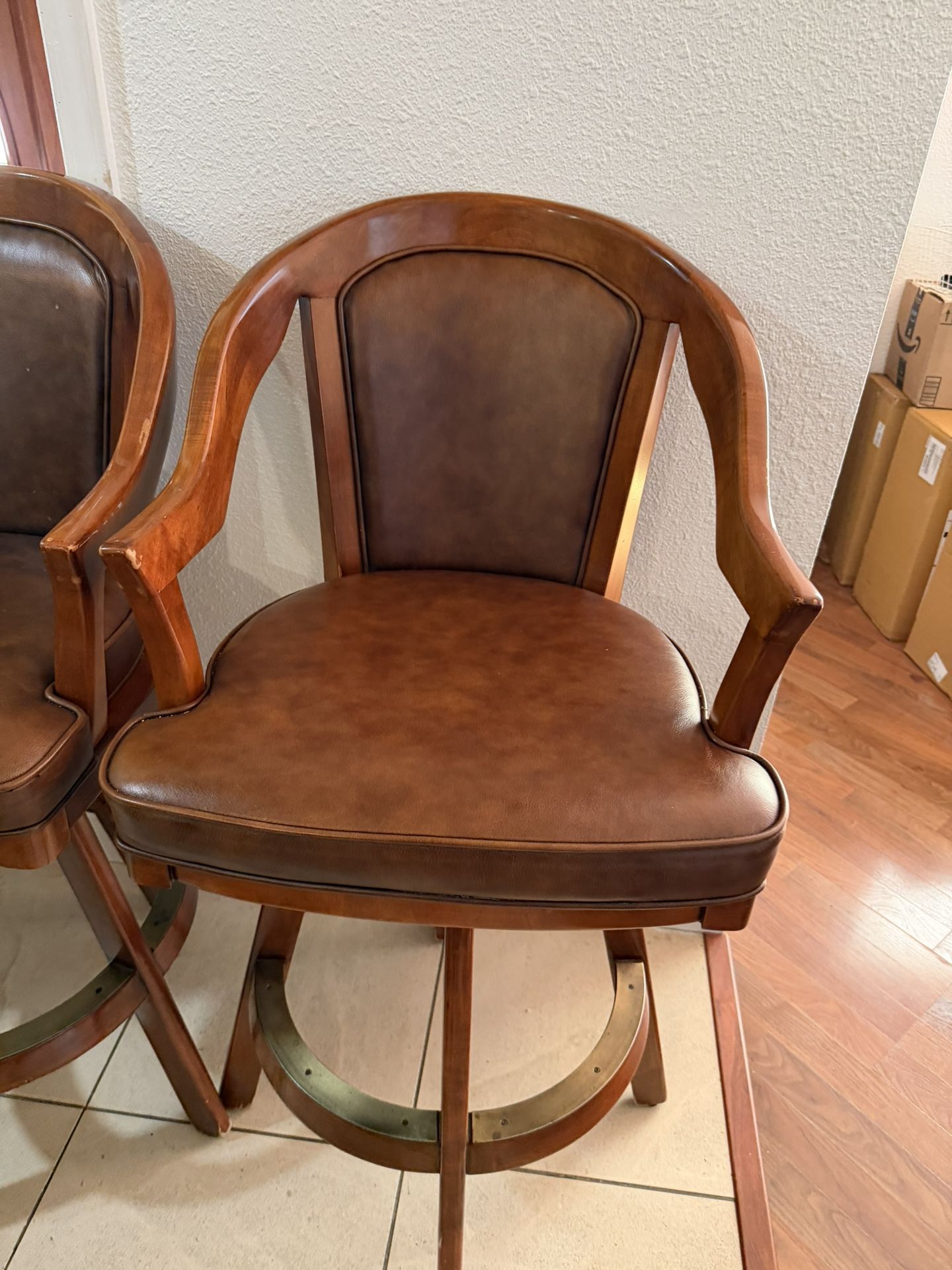 Must Go!!! Real Leather and Wood Bar Stools