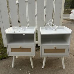 White Nightstand Side Tables Pair