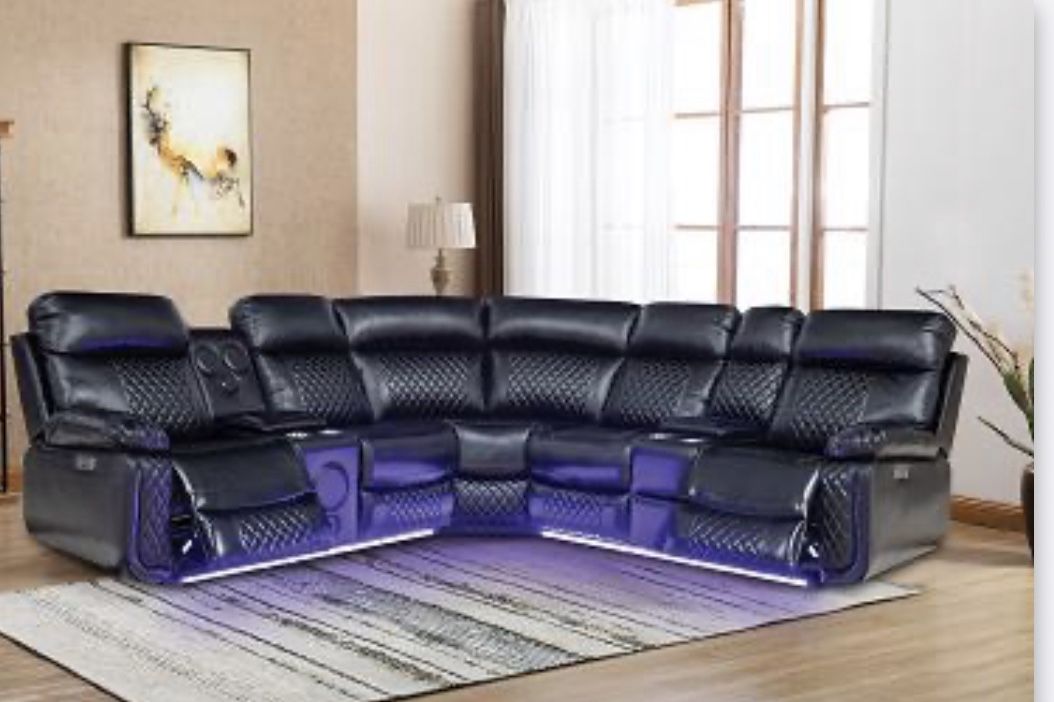 Power Recliner Sectional With Bluetooth Speakers Wireless Charger And USB 