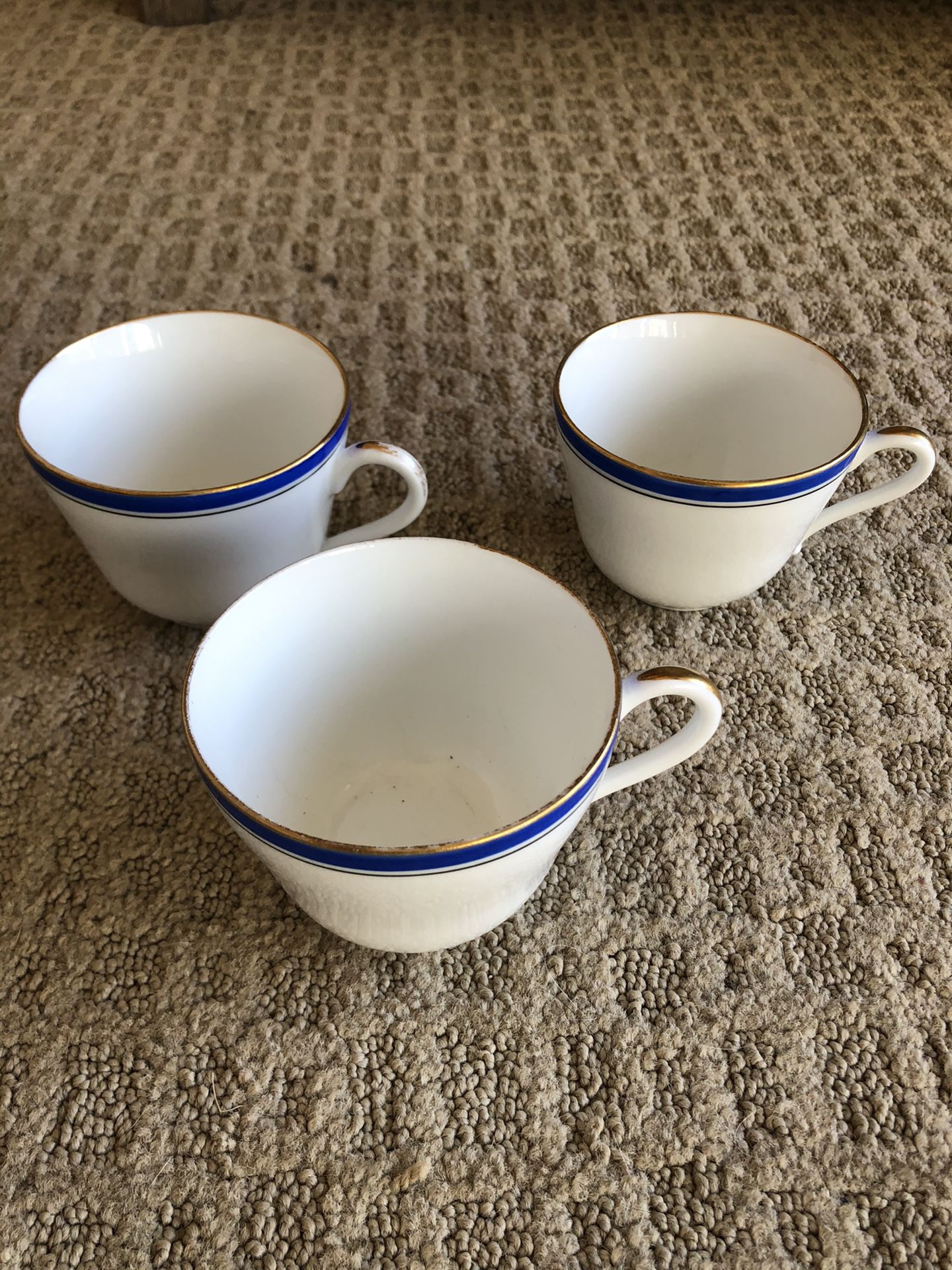 Three Vintage Gold rimmed Tea Cups, Excellent Condition