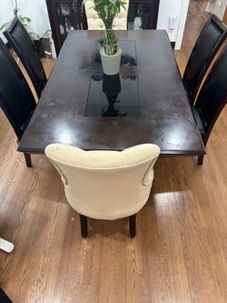 Dark Wood Dining Table with Chairs