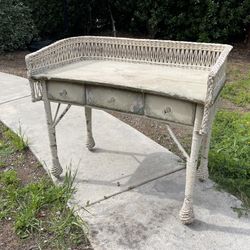 Antique Wood Wicker Desk 